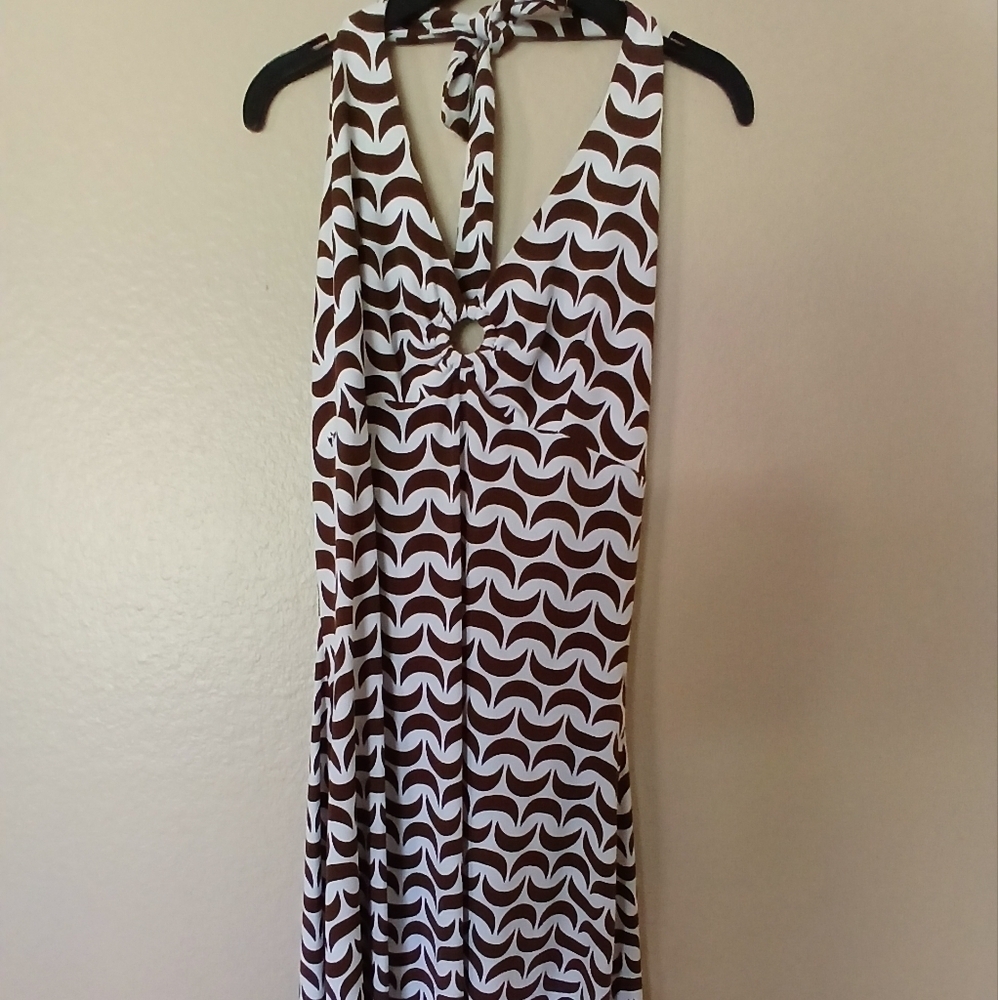 Women's Brown & White Attention Strapless Tie Around The Neck Dress Size Medium
